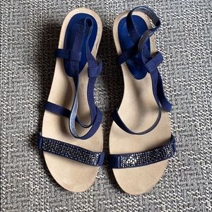 Anne Klein iFlex Navy Rhinestone Wedge Suede 9.5